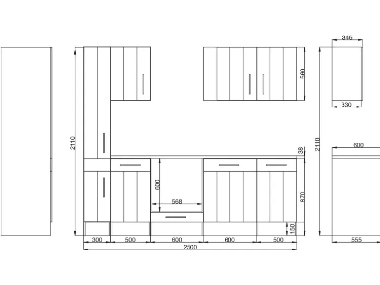 Respekta Küchenzeile Anton 250 cm Lärche Weiß matt