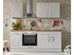 Respekta Küchenzeile Anton 210 cm Lärche Weiß matt