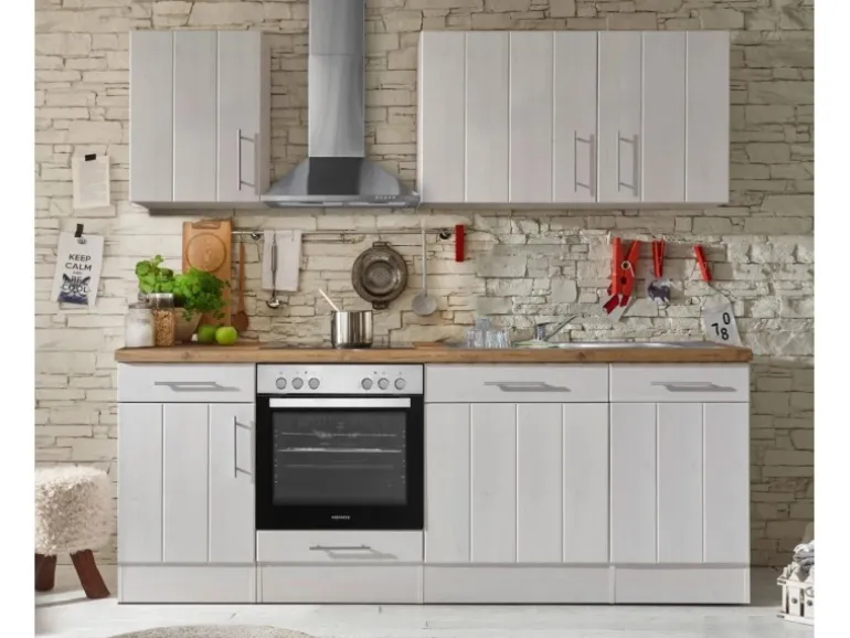 Respekta Küchenzeile Anton 220 cm Lärche Weiß Matt (DAH CH22078IXB)