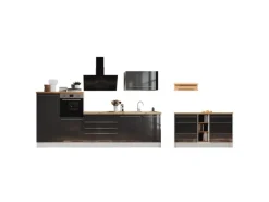 Respekta Küchenzeile Gabriel 320 cm mit Kücheninsel Grau Hochglanz