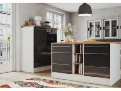 Respekta Küchenzeile Gabriel 320 cm mit Kücheninsel Grau Hochglanz