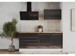 Respekta Küchenzeile Gabriel 320 cm mit Kücheninsel Grau Hochglanz