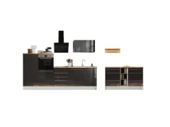 Respekta Küchenzeile Gabriel 290 cm mit Kücheninsel Grau Hochglanz