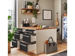 Respekta Küchenzeile Gabriel 290 cm mit Kücheninsel Grau Hochglanz