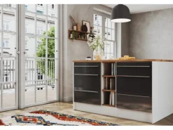 Respekta Küchenzeile Gabriel 290 cm mit Kücheninsel Grau Hochglanz