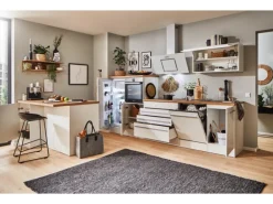 Respekta Küchenzeile Gabriel 320 cm mit Kücheninsel Weiß Hochglanz