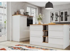 Respekta Küchenzeile Gabriel 320 cm mit Kücheninsel Weiß Hochglanz