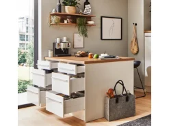 Respekta Küchenzeile Gabriel 320 cm mit Kücheninsel Weiß Hochglanz