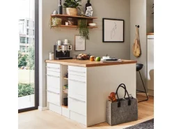 Respekta Küchenzeile Gabriel 320 cm mit Kücheninsel Weiß Hochglanz