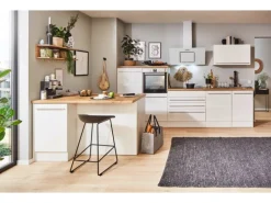 Respekta Küchenzeile Gabriel 320 cm mit Kücheninsel Weiß Hochglanz