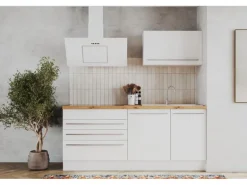 Respekta Küchenzeile Gabriel 320 cm mit Kücheninsel Weiß Hochglanz