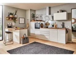 Respekta Küchenzeile Gabriel 320 cm mit Kücheninsel Weiß Hochglanz