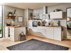 Respekta Küchenzeile Gabriel 320 cm mit Kücheninsel Weiß Hochglanz