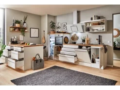 Respekta Küchenzeile Gabriel 320 cm mit Kücheninsel Weiß Hochglanz