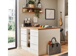 Respekta Küchenzeile Gabriel 290 cm mit Kücheninsel Weiß Hochglanz