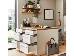 Respekta Küchenzeile Gabriel 290 cm mit Kücheninsel Weiß Hochglanz