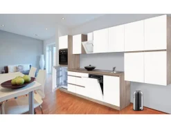 Respekta Küchenzeile GLRP380HESWM Grifflos 380 cm Weiß matt-Sonoma Eiche