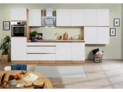 Respekta Küchenzeile GLRP380HESWM Grifflos 380 cm Weiß matt-Sonoma Eiche