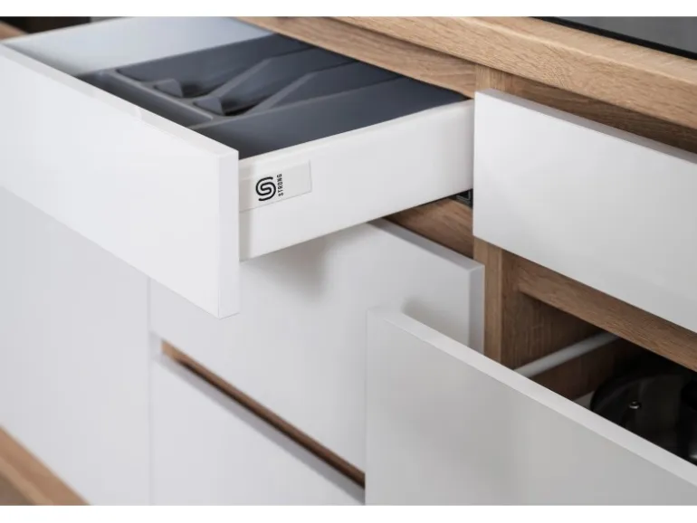 Respekta Küchenzeile GLRP380HESWM Grifflos 380 cm Weiß matt-Sonoma Eiche