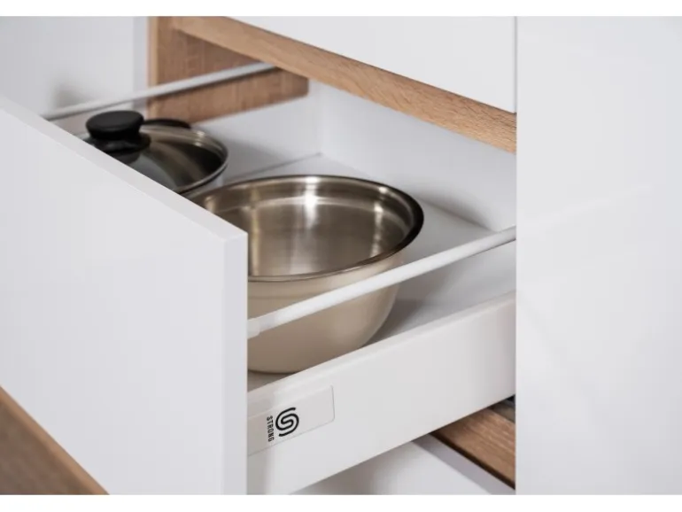 Respekta Küchenzeile GLRP380HESWM Grifflos 380 cm Weiß matt-Sonoma Eiche