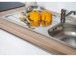 Respekta Küchenzeile GLRP380HESWM Grifflos 380 cm Weiß matt-Sonoma Eiche