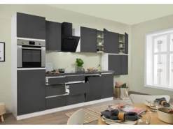 Respekta Küchenzeile GLRP380HWG Grifflos 380 cm Grau Hochglanz-Weiß