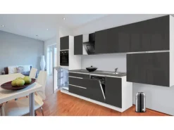 Respekta Küchenzeile GLRP380HWG Grifflos 380 cm Grau Hochglanz-Weiß