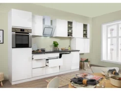 Respekta Küchenzeile GLRP380HWW Grifflos 380 cm Weiß Hochglanz