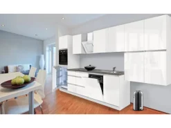 Respekta Küchenzeile GLRP380HWW Grifflos 380 cm Weiß Hochglanz