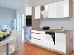 Respekta Küchenzeile GLRP280HESW Grifflos 280 cm Weiß Hochglanz-Sonoma Eiche