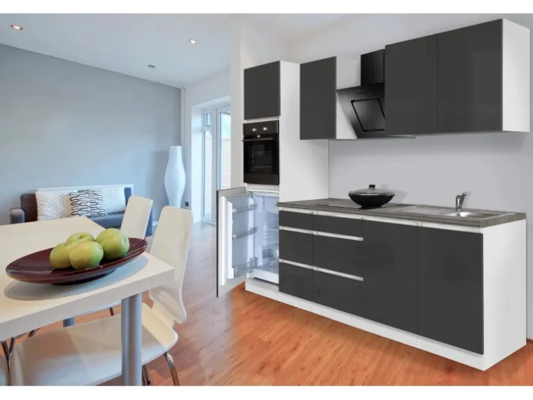 Respekta Küchenzeile GLRP270HWG Grifflos 270 cm Grau Hochglanz-Weiß