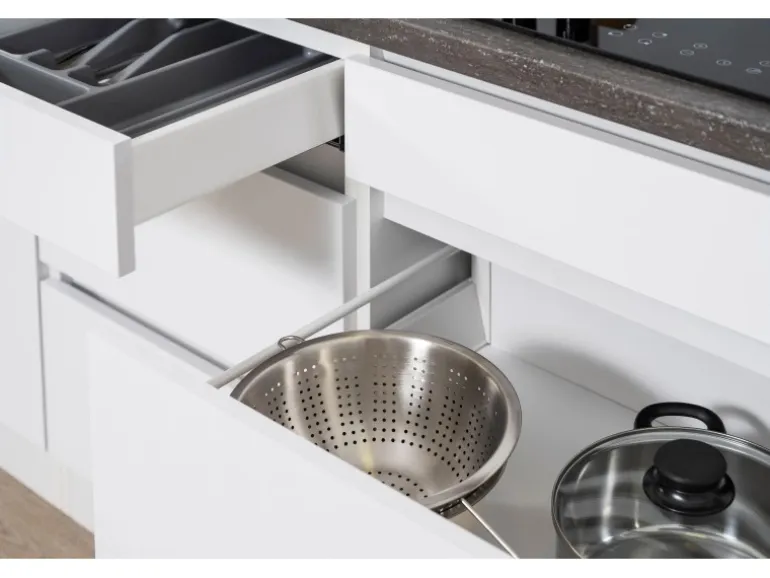 Respekta Küchenzeile GLRP270HWG Grifflos 270 cm Grau Hochglanz-Weiß