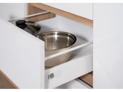 Respekta Küchenzeile GLRP270HESG Grifflos 270 cm Grau Hochglanz-Sonoma Eiche