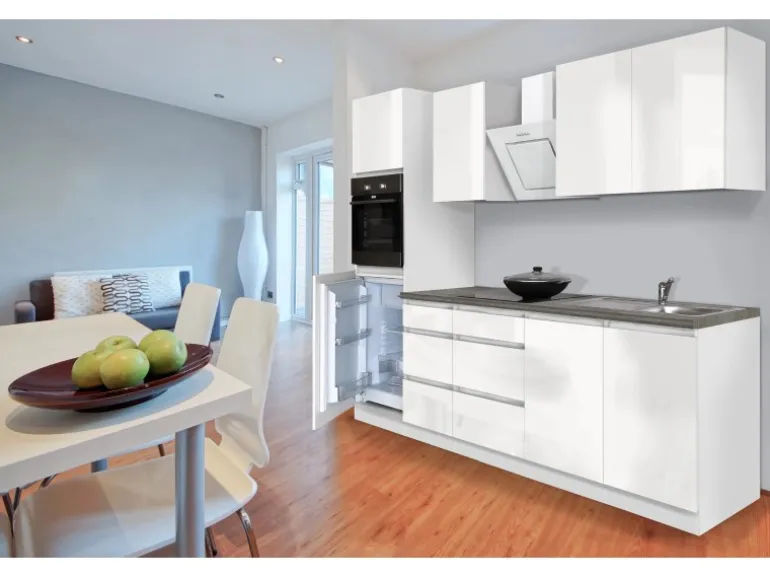 Respekta Küchenzeile GLRP270HWW Grifflos 270 cm Weiß Hochglanz