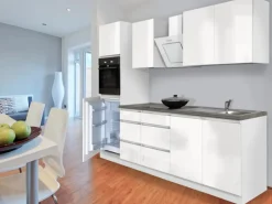 Respekta Küchenzeile GLRP270HWW Grifflos 270 cm Weiß Hochglanz