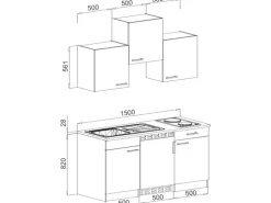 Respekta Küchenzeile KB150BBMI 150 cm Buche Nachbildung