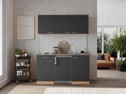 Respekta Küchenzeile KB150BG 150 cm Grau-Buche Nachbildung