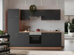 Respekta Küchenzeile KB270BGE 270 cm Grau-Buche Nachbildung