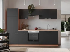 Respekta Küchenzeile KB270BGEC 270 cm Grau-Buche Nachbildung