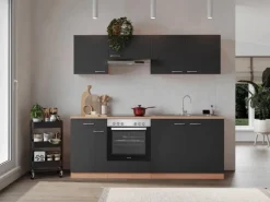 Respekta Küchenzeile KB210BGEC 210 cm Grau-Buche Nachbildung Glänzend