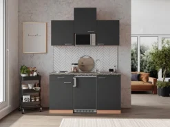 Respekta Küchenzeile KB150BGMI 150 cm Grau-Buche Nachbildung