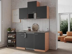 Respekta Küchenzeile KB150BGMI 150 cm Grau-Buche Nachbildung