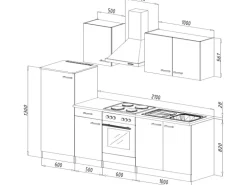 Respekta Küchenzeile KB270ENWP 270 cm Weiß-Eiche Natura Nachbildung Glänzend