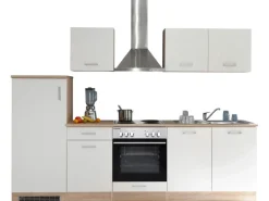 Respekta Küchenzeile KB270ENWP 270 cm Weiß-Eiche Natura Nachbildung Glänzend