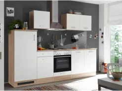 Respekta Küchenzeile KB270ENWP 270 cm Weiß-Eiche Natura Nachbildung Glänzend