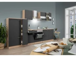 Respekta Küchenzeile KB300ESGC 300 cm Grau-Eiche Sägerau Nachbildung