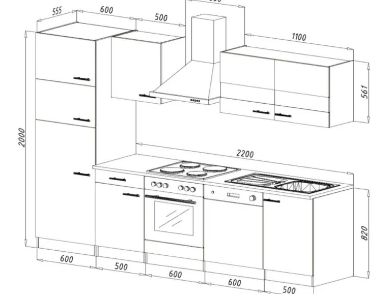Respekta Küchenzeile KB280ESGCGKE 280 cm Grau-Eiche Sägerau Nachbildung