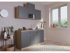 Respekta Küchenzeile KB150ESGMIC 150 cm Grau-Eiche Sägeräu Nachbildung