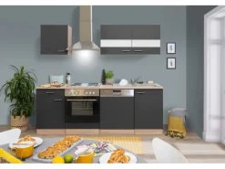 Respekta Küchenzeile KB220ESG 220 cm Grau-Eiche Sägerau Nachbildung