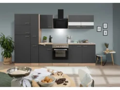 Respekta Küchenzeile KB300ESGCGKE 300 cm Grau-Eiche Sägerau Nachbildung
